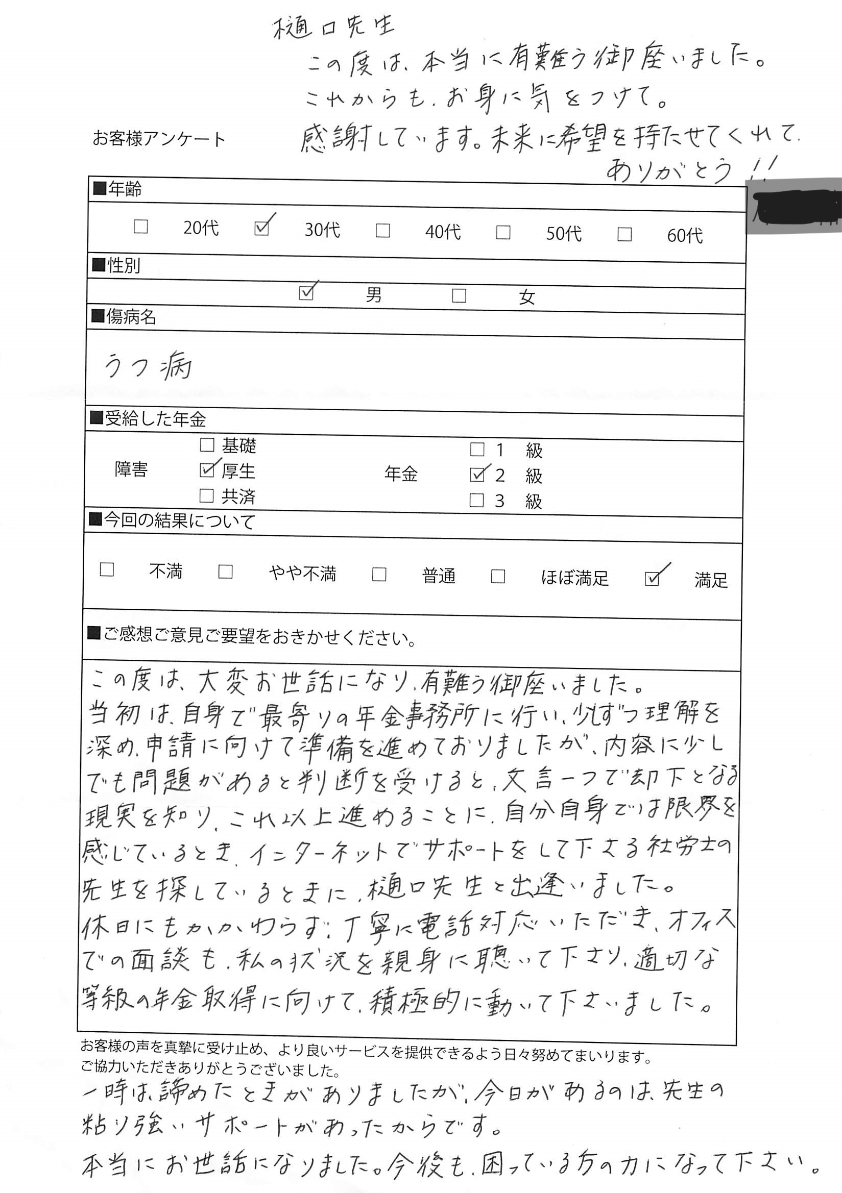 30代男性うつ病で厚生年金2級名古屋市のレビュー