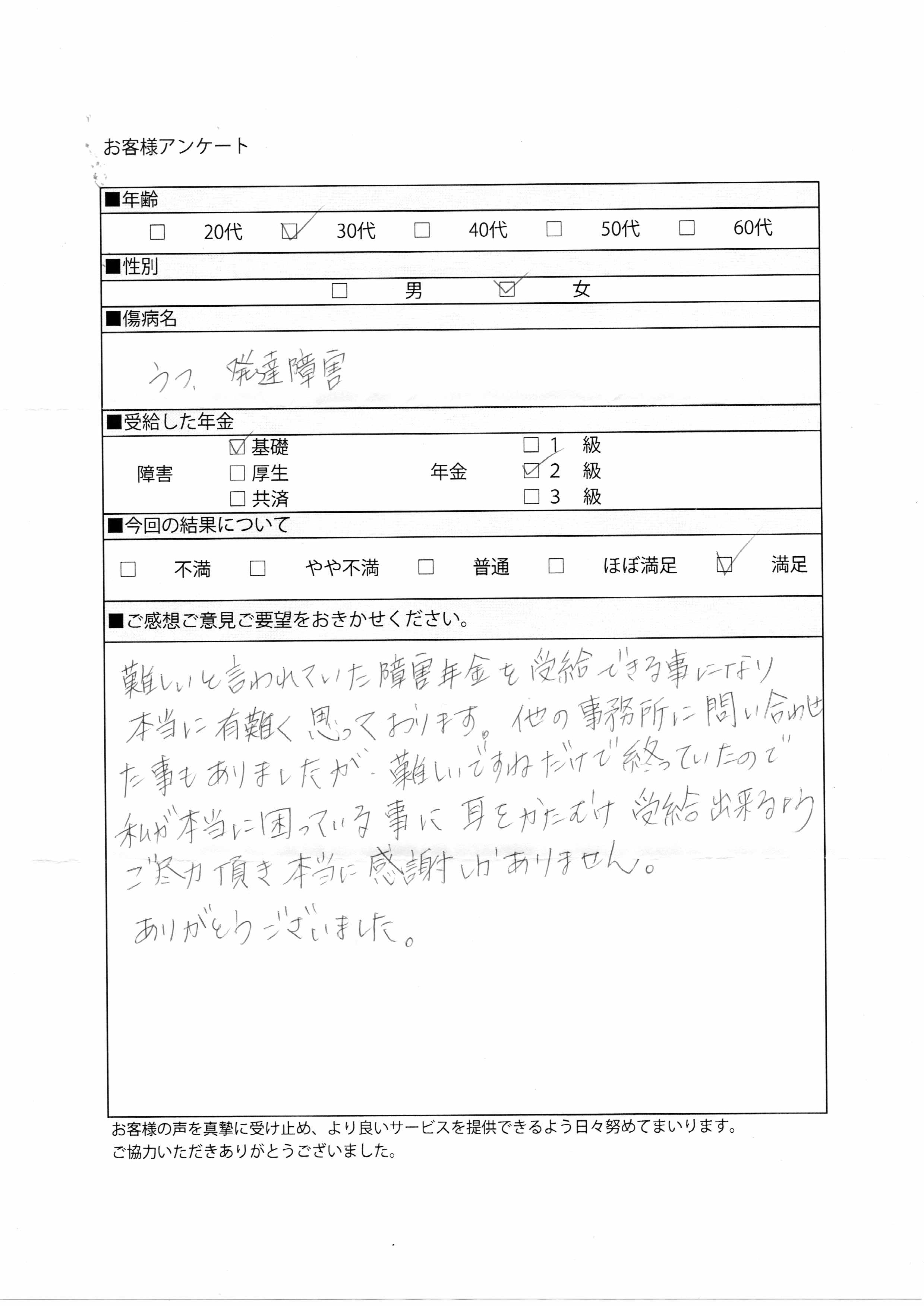 うつ病と発達障害で障害基礎年金2級受給者の喜びの声